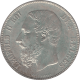 1875 SILVER BELGIUM 5 FRANC - SILVER WORLD COINS - Cambridgeshire Coins
