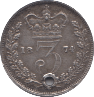 1875 THREEPENCE ( VF ) HOLED - Threepence - Cambridgeshire Coins
