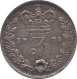 1875 THREEPENCE ( VF ) HOLED - Threepence - Cambridgeshire Coins