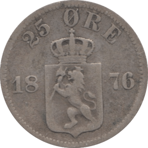 1876 25 ORE NORWAY - SILVER WORLD COINS - Cambridgeshire Coins