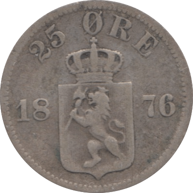 1876 25 ORE NORWAY - SILVER WORLD COINS - Cambridgeshire Coins