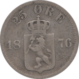 1876 25 ORE NORWAY - SILVER WORLD COINS - Cambridgeshire Coins