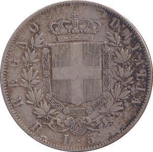 1876 5 LIRA ITALY - SILVER WORLD COINS - Cambridgeshire Coins