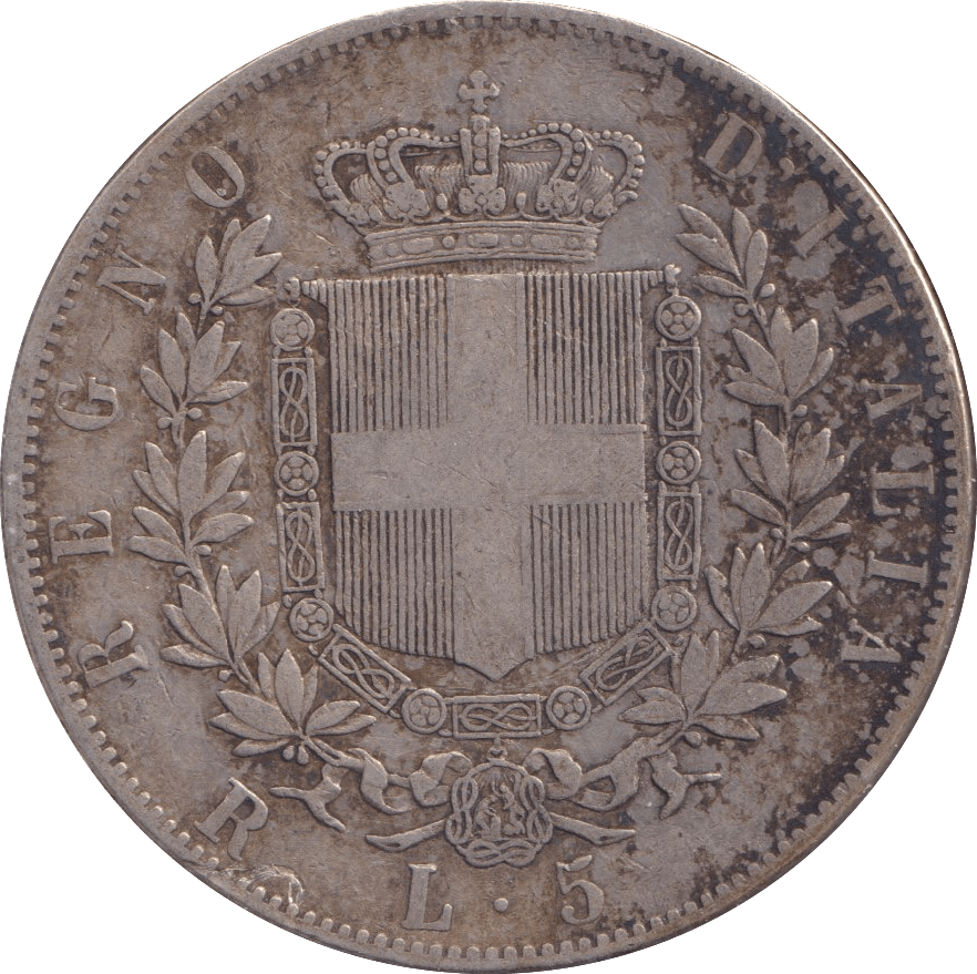 1876 5 LIRA ITALY - SILVER WORLD COINS - Cambridgeshire Coins