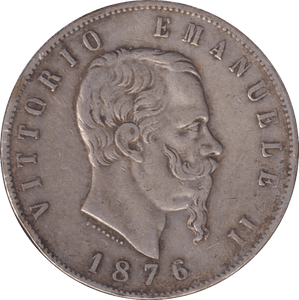 1876 5 LIRA ITALY - SILVER WORLD COINS - Cambridgeshire Coins