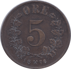 1876 5 ORE NORWAY REF 2 - WORLD COINS - Cambridgeshire Coins