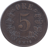1876 5 ORE NORWAY REF 2 - WORLD COINS - Cambridgeshire Coins