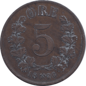 1876 5 ORE NORWAY REF 3 - WORLD COINS - Cambridgeshire Coins