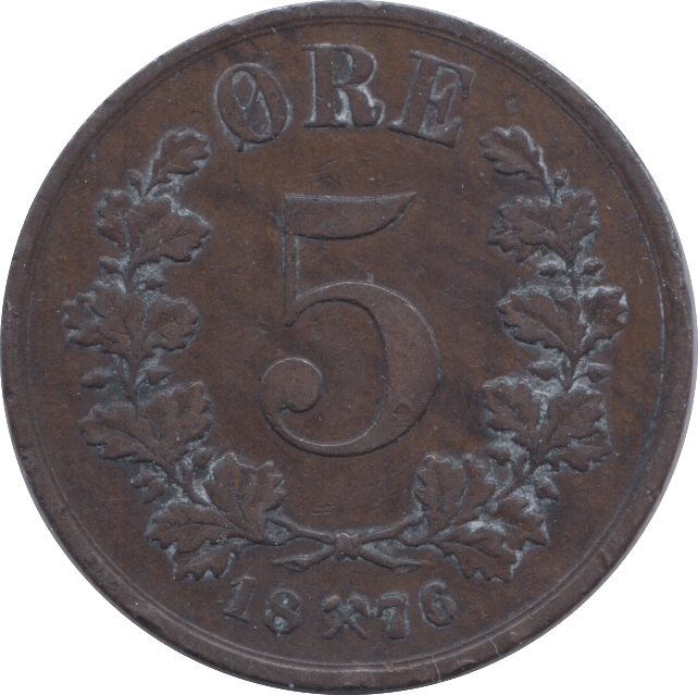 1876 5 ORE NORWAY REF 3 - WORLD COINS - Cambridgeshire Coins
