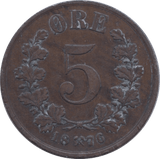 1876 5 ORE NORWAY REF 3 - WORLD COINS - Cambridgeshire Coins