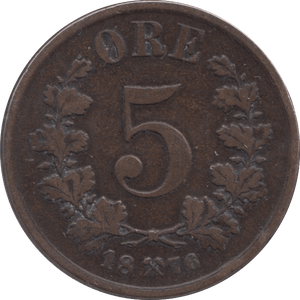 1876 5 ORE NORWAY - WORLD COINS - Cambridgeshire Coins