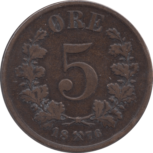 1876 5 ORE NORWAY - WORLD COINS - Cambridgeshire Coins