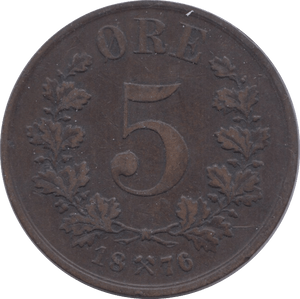 1876 5 ORE NORWAY - WORLD COINS - Cambridgeshire Coins
