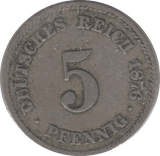 1876 5 PFENNIG GERMANY - SILVER WORLD COINS - Cambridgeshire Coins