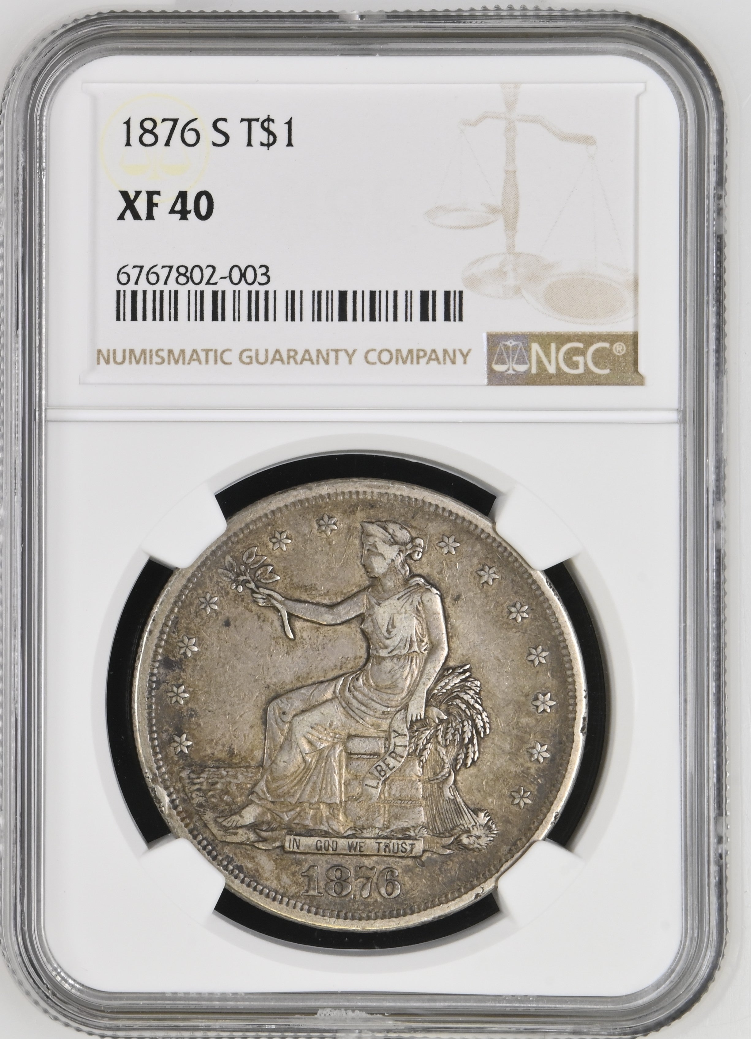 1876 S SILVER TRADE DOLLAR USA (NGC) XF 40 NGC CERTIFIED COINS