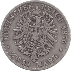 1876 SILVER 2 MARKS GERMANY D - SILVER WORLD COINS - Cambridgeshire Coins
