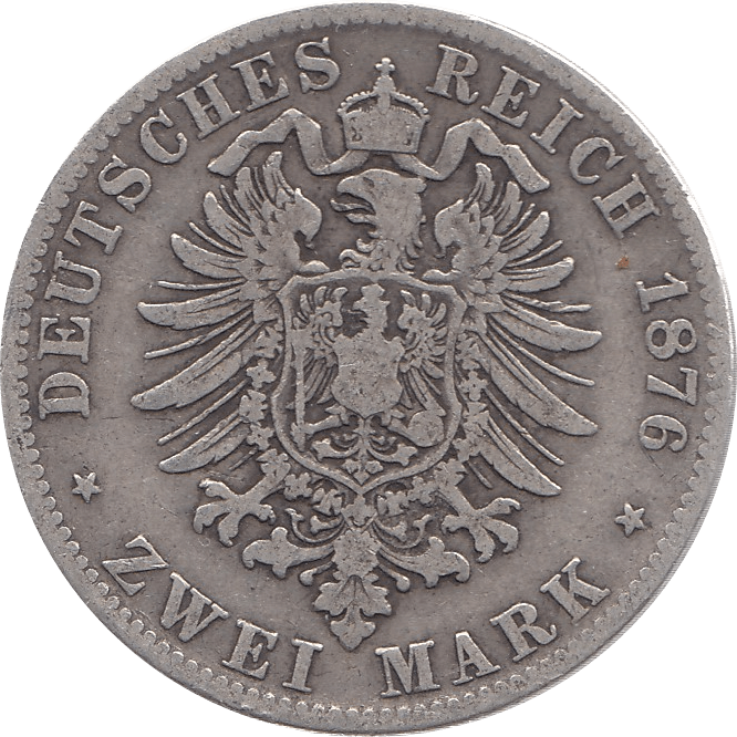 1876 SILVER 2 MARKS GERMANY D - SILVER WORLD COINS - Cambridgeshire Coins