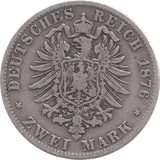 1876 SILVER 2 MARKS GERMANY D - SILVER WORLD COINS - Cambridgeshire Coins