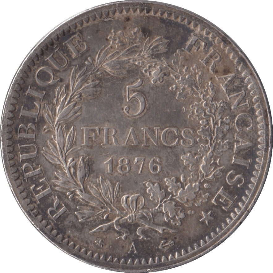 1876 SILVER 5 FRANCS FRANCE - SILVER WORLD COINS - Cambridgeshire Coins