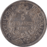1876 SILVER 5 FRANCS FRANCE - SILVER WORLD COINS - Cambridgeshire Coins