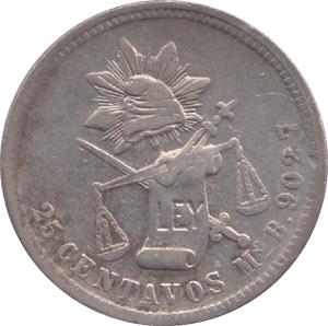 1876 SILVER MEXICO 25 CENTAVOS - SILVER WORLD COINS - Cambridgeshire Coins
