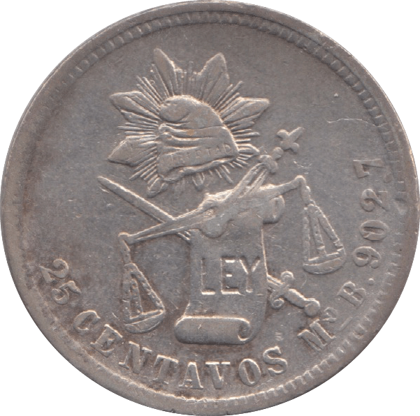 1876 SILVER MEXICO 25 CENTAVOS - SILVER WORLD COINS - Cambridgeshire Coins