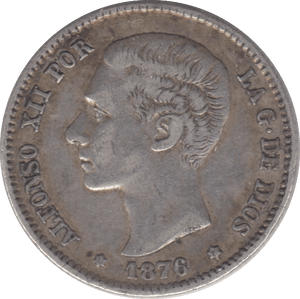 1876 SILVER SPAIN ONE PESETA - SILVER WORLD COINS - Cambridgeshire Coins