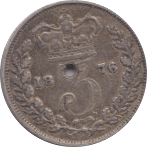 1876 THREEPENCE ( FINE ) HOLED - Threepence - Cambridgeshire Coins
