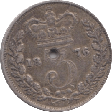1876 THREEPENCE ( FINE ) HOLED - Threepence - Cambridgeshire Coins