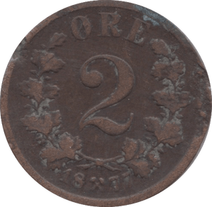 1877 2 ORE NORWAY - WORLD COINS - Cambridgeshire Coins