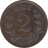 1877 2 ORE NORWAY - WORLD COINS - Cambridgeshire Coins