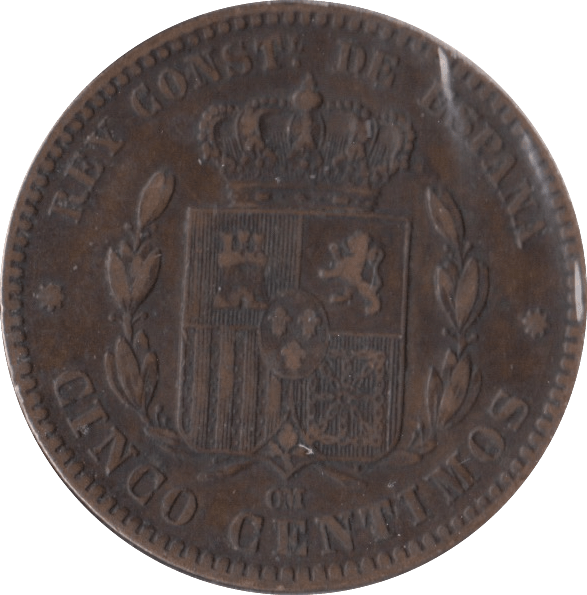 1877 5 CENTIMOS SPAIN - WORLD COINS - Cambridgeshire Coins