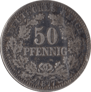 1877 SILVER 50 PFENNIG GERMANY - SILVER WORLD COINS - Cambridgeshire Coins