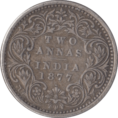 1877 SILVER INDIA TWO ANNAS - SILVER WORLD COINS - Cambridgeshire Coins