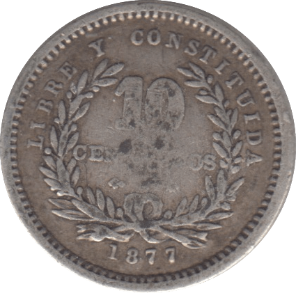 1877 SILVER URAGUAY 10 CENTAVOS - WORLD SILVER COINS - Cambridgeshire Coins