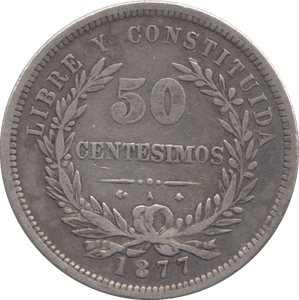 1877 SILVER URAGUAY 50 CENTESIMOS - SILVER WORLD COINS - Cambridgeshire Coins