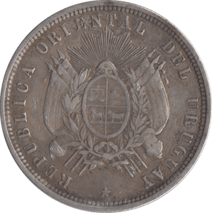 1877 SILVER URAGUAY 5O CENTESIMOS - SILVER WORLD COINS - Cambridgeshire Coins