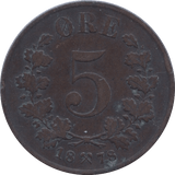 1878 5 ORE NORWAY - WORLD COINS - Cambridgeshire Coins