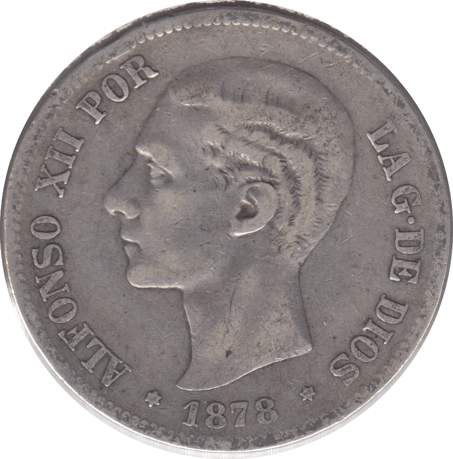 1878 SILVER 5 PESETAS SPAIN - WORLD COINS - Cambridgeshire Coins