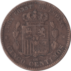 1878 SPAIN 5 CENTIMES - SILVER WORLD COINS - Cambridgeshire Coins