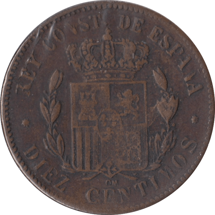 1879 10 CENTIMOS SPAIN - WORLD COINS - Cambridgeshire Coins