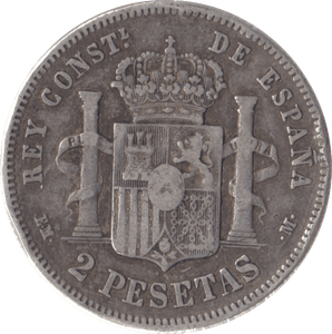 1879 SILVER 2 PESETAS SPAIN - SILVER WORLD COINS - Cambridgeshire Coins