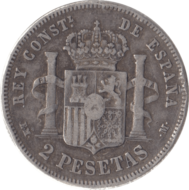 1879 SILVER 2 PESETAS SPAIN - SILVER WORLD COINS - Cambridgeshire Coins