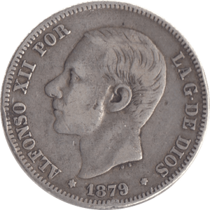 1879 SILVER 2 PESETAS SPAIN - SILVER WORLD COINS - Cambridgeshire Coins