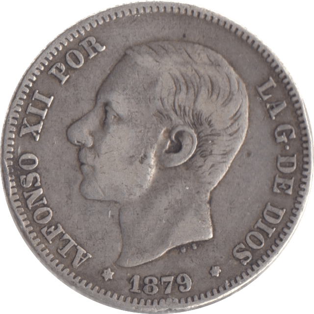 1879 SILVER 2 PESETAS SPAIN - SILVER WORLD COINS - Cambridgeshire Coins