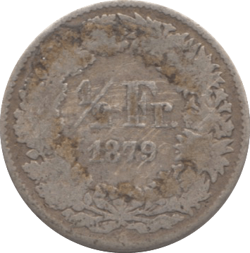 1879 SILVER HALF FRANC SWITZERLAND - SILVER WORLD COINS - Cambridgeshire Coins