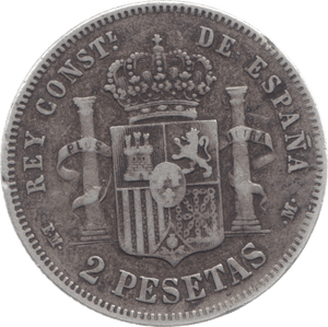 1879 SPAIN SILVER 2 PESETAS - WORLD COINS - Cambridgeshire Coins