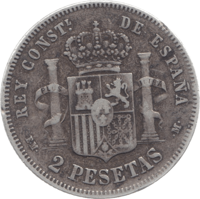 1879 SPAIN SILVER 2 PESETAS - WORLD COINS - Cambridgeshire Coins