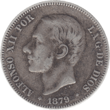 1879 SPAIN SILVER 2 PESETAS - WORLD COINS - Cambridgeshire Coins