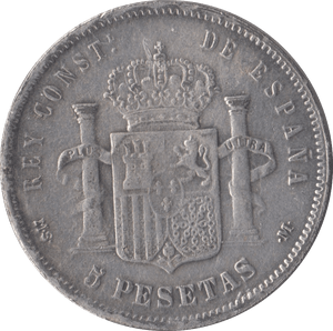 1879 SPAIN SILVER 5 PESETAS - SILVER WORLD COINS - Cambridgeshire Coins